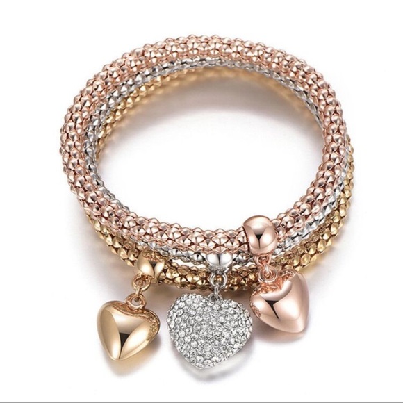 New 3 piece rhinestone heart bracelet set - Picture 4 of 4